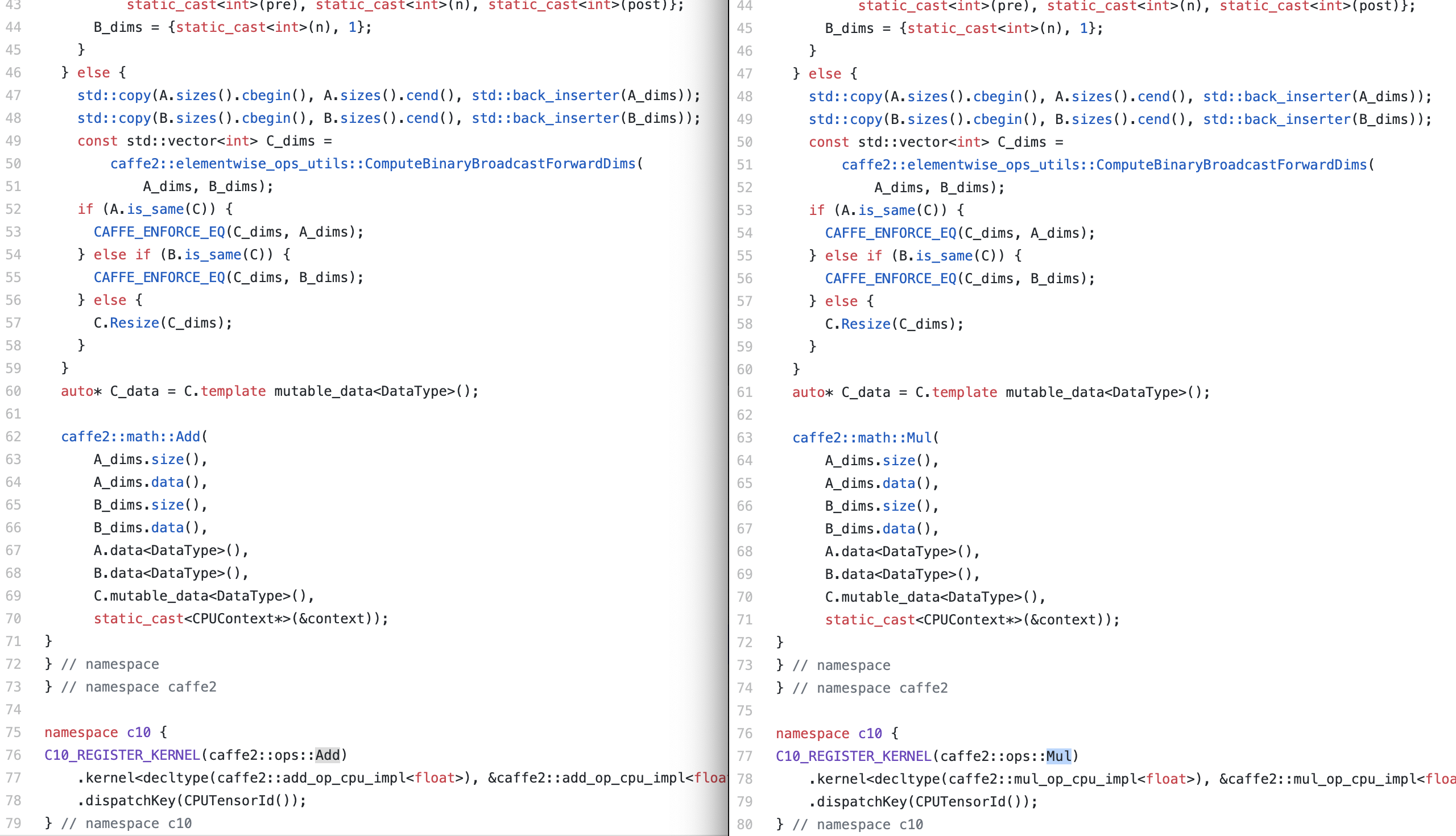 Code of add_cpu.cc and mul_cpu.cc